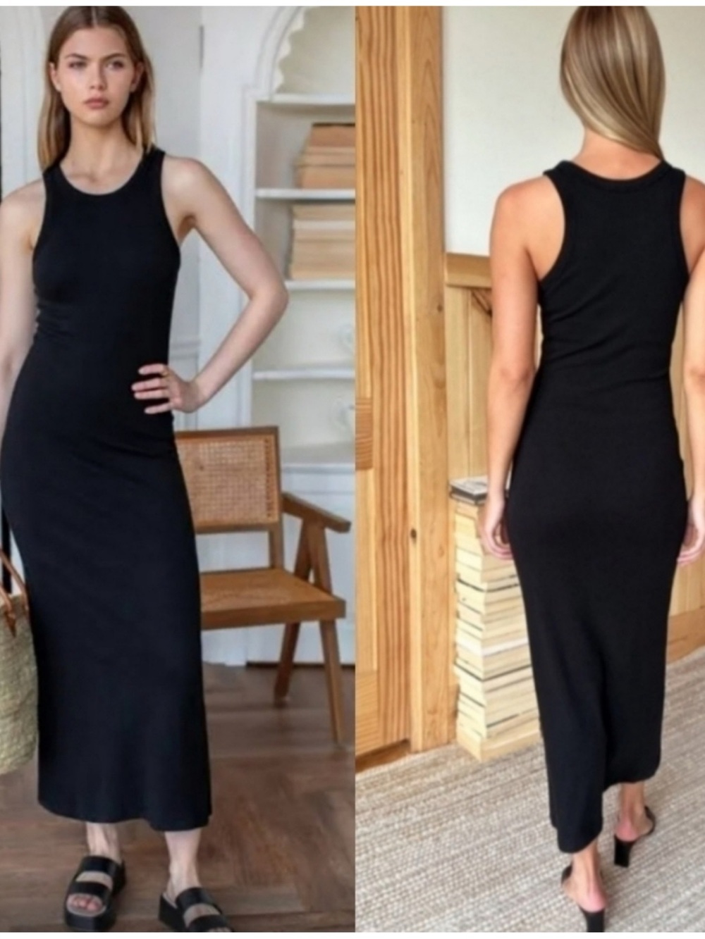 Theory Black Racer Back Midi Tank Dress